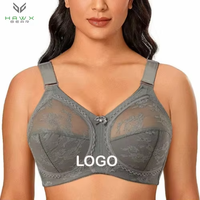 Soutien-gorge de sport sans fil ultra-fin pour femme, minimisant, non doublé, couvrant entièrement la poitrine, en dentelle respirante, grande taille, simple, maintien moyen
