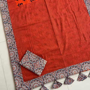 Unique Heavy <strong>Designer</strong> Cotton Fusion <strong>Saree</strong> Comfortable New <strong>Collection</strong> for Parties Beautiful Attractive Best Quality Product - Product Image 1