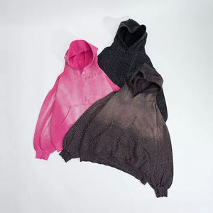 Sudaderas con capucha con diamantes de imitación desteñidos al sol Vintage para hombre con lavado ácido de invierno bordado con logotipo personalizado 100% algodón desgastado - Product Image 6