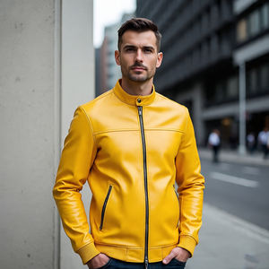 Chaqueta de cuero genuino de motorista con cuello vuelto de ajuste regular para Hombre | Chaquetas de cuero de piel de oveja de moda para invierno informal para hombre - Product Image 1