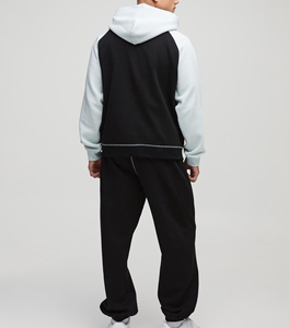 Nueva llegada 2025 hombres 100% algodón cierre con cordón chándal personalizado DTF impreso Logo Color sólido bloque Streetwear 2 piezas conjunto - Product Image 2