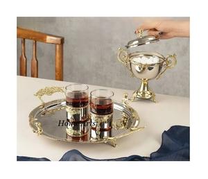 Customized Size And Shape <b>Snacks</b> Serving <b>Tray</b> Stainless Steel Silver Color <b>Snacks</b> Serving <b>Tray</b> With Gold Color Border - Product Image 3