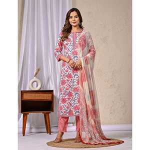 Conjunto de Kurta y Pantalón de Algodón con Estampado Digital para Mujer, Traje Cosido para Fiestas, Tela de Red para Ocasiones Especiales - Product Image 5