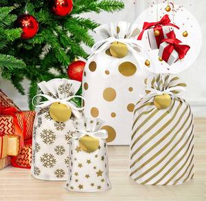 6 pièces élégant rouge tissu sacs-cadeaux motif brodé Polyester matériel Style ouvert 3 tailles pour les vacances saisonnières cadeau donnant - Product Image 6