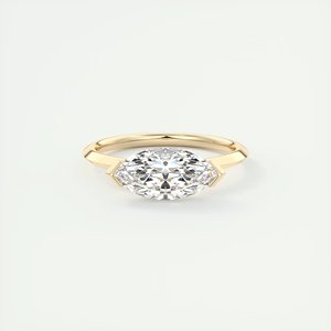 Or jaune pur 14k fête porter Marquise coupe demi-lunette ensemble laboratoire cultivé diamant pavé réglage classique bague de mode pour un look élégant - Product Image 1