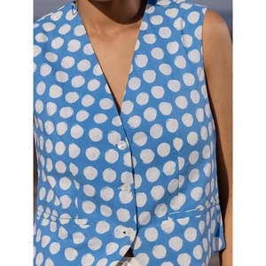 เสื้อกั๊กผ้าฝ้ายลายจุดสีน้ำเงินอ็อกซ์ฟอร์ด-เสื้อคลุมสไตล์วินเทจ - Product Image 4