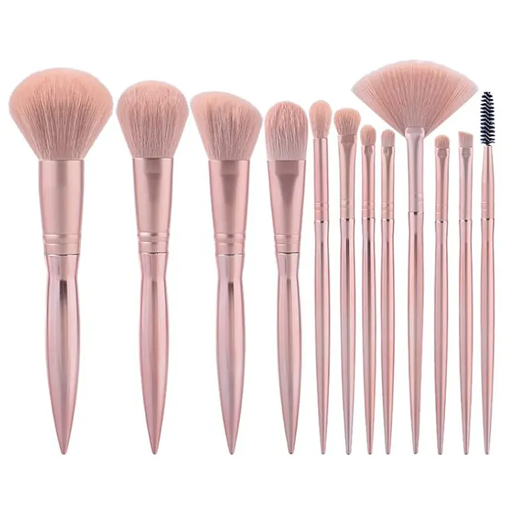 Manufacturers OEM 12Pcs Natural Makeup Brushes Foundation Vegan Makeup Tools Professional Private Label Pink Makeup Brush Set