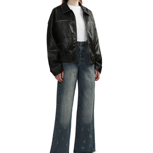 Blouson en cuir d'hiver pour homme avec logo personnalisé, coupe et couture sur mesure, col montant, emplacement logo avant - Vente en gros, étiquettes personnalisées, imperméable - Product Image 4