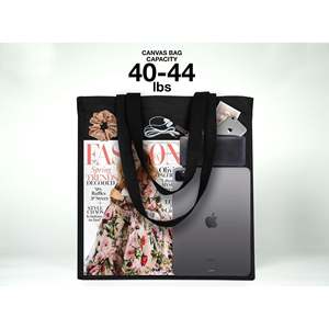 Durable Black Cotton Tote Bag 14x16x4 Medium Size Reusable & Recyclable with Heat Transfer <b>Letter</b> Printing for Advertising - Product Image 4