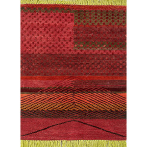 Alfombras Manchaha de Estilo Bohemio Hechas a Mano con Lana y Seda de Bambú en Rojo y Naranja-Les-2344 - Product Image 1