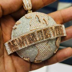 Colgante de globo terráqueo personalizado de plata de ley 925 con moissanita, estilo hip hop, con incrustaciones de circonitas, collar de alta calidad, regalo brillante. - Product Image 5