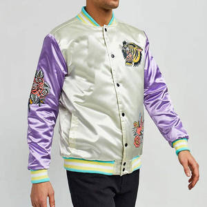 Veste universitaire en satin pour homme, brillante, légère, à manches longues, décontractée, boutonnée, streetwear, imperméable, mode printemps, manteau tendance - Product Image 2