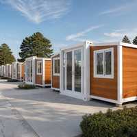 Maison conteneur extensible de 40 pieds à grain de bois, préfabriquée, petite maison modulaire, villa de vacances