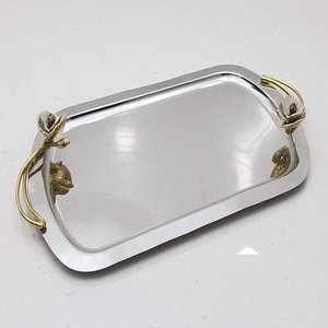 Plateau en acier inoxydable de style vintage fantaisie, best-seller, avec poignée dorée, résistant aux aliments, passe au lave-vaisselle et au micro-ondes, pour usage en restaurant - Product Image 4