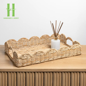 Customizable Natural Color Scallop Tray Woven Rattan Serving Tray for Food HNH Craft Factory OEM Rattan Products - Product Image 2