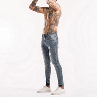 Jean en denim déchiré coupe slim pour homme, taille mi-haute, style décontracté, en coton, jambe droite, effet délavé, collection printemps