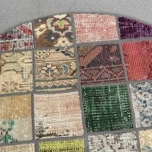 2.8x2.8 ft Round Turkish Rug, Vintage Rug, <b>Brown</b> Red Moroccan <b>Wool</b> Rug - Product Image 4