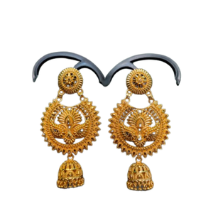 Boucles d'oreilles de qualité véritable serties de boucles d'oreilles de style Jhumka plaquées or 22CT Bijoux pour femmes par les exportateurs indiens - Product Image 2