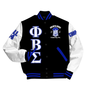 Phi Beta Sigma 1914 Fraternity Varsity Letterman <b>Jacket</b> Blue White Greek Life Chenille Patch College Classic Style <b>Jacket</b> - Product Image 2