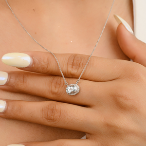 Collar con colgante minimalista de oro blanco sólido K14 de Aguamarina ovalada Natural de alta calidad personalizado de fábrica, joyería fina - Product Image 2