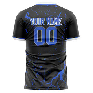Maillot de football pour hommes à prix bas, contraste bleu et noir, impression par sublimation, personnalisable, vêtements de football à manches courtes pour les fans, t-shirts - Product Image 5