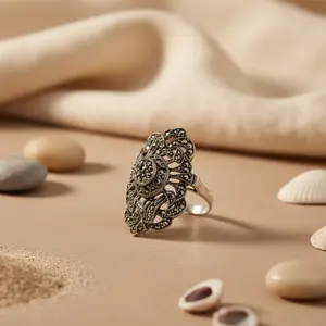 Bague en argent sterling 925 avec marcassite, bijoux fins en or 14 carats, diamant taille émeraude, géométrique, romantique, rhodié, cadeau de promesse pour femme - Product Image 1