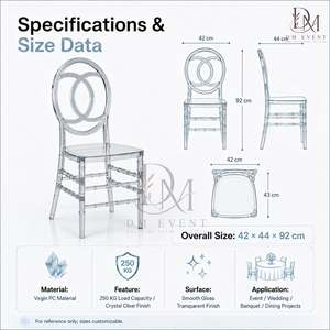 Silla Chiavari Transparente Azul de Policarbonato con Respaldo de Doble Aro, Ligera y Duradera para Eventos de Boda - Product Image 3