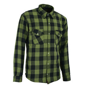 Chemise en flanelle à carreaux noir et vert néon pour moto, avec poches intérieures pour protections CE, grande taille, ignifuge et respirante - Product Image 5