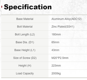 Pieds de nivellement en alliage d'aluminium robustes M20 * 180mm vis réglable pour atelier extérieur salon cuisine hôtel/parc utilisation - Product Image 3