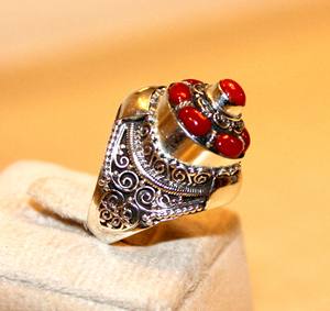 Bague ajustable unisexe en argent sterling avec pierre précieuse corail rouge de haute qualité, style bohème, pour femme, idéale pour un anniversaire de mariage - Product Image 6
