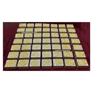Cajas de joyería con forma de rectángulo de Color amarillo con incrustaciones de madreperla de madera con diseño único de tendencia para decoraciones - Product Image 1