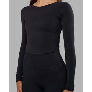 Yoga <b>Top</b>-Black Breathable Seamless Compression Long Sleeve Shirt <b>for</b> <b>Women</b> - Product Image 3