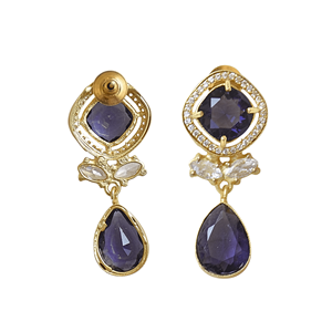 Boucles d'oreilles pendantes en laiton en gros, zircon, véritable cristal de guérison, finition plaquée or 18 carats, style avant-gardiste, parfait - Product Image 5