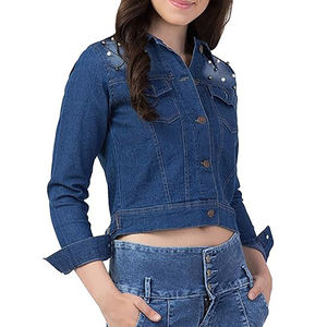 Nouveau jean mode veste en jean vêtements d'extérieur pour femmes style ample professionnel bleu court vente en gros dame veste en jean avec personnalisable - Product Image 4