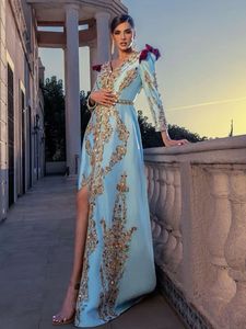 DAZZLING-EMBROIDERY on STYLISH <b>LIGHT</b>-BLUE-Caftan DRESS with EMBELLISHED CRYSTAL GLASS BEADS,STONE,DABKA WORK for PARTY-WEAR=2024 - Product Image 2