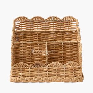 Woven Rattan Wicker Utensil Holder, Document Holder With Scalloped Design, Rattan Braided <b>Letter</b> Rack For Home Decoration - Product Image 1
