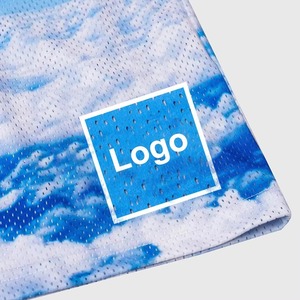 <b>Men</b> Blue Cloud Print Polyester Swim <b>Trunks</b> Regular Fit Breathable Mesh Front Logo Woven Shorts - Product Image 6