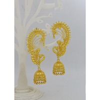 Boucles d'oreilles traditionnelles indiennes, design paon, plaqué or, Meenakari, manchette d'oreille, Jhumka, bracelets Maharashtrien, bijoux de temple