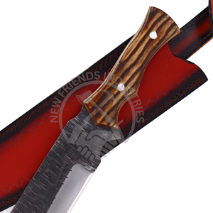 Couteau Bowie forgé à la main personnalisé avec manche en bois de frêne brûlé en acier à haute teneur en carbone pour couteau de chasse en plein air pour les amateurs de bricolage - Product Image 3