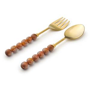 Wite Resin Beads Handle Gold Plated Salad Serving Sets Tableware Shiny Finished Food Serving Salad Server - Product Image 4