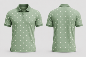 เสื้อโปโลผู้ชายสีเขียวขาวลายจุด แต่งขอบสีดำเรียบหรู แขนสั้น ผ้าฝ้ายลำลอง สำหรับเล่นกอล์ฟ ดีไซน์เสื้อฤดูร้อน - Product Image 2