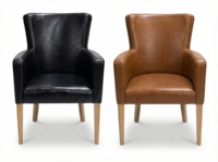 Fauteuil traditionnel à dossier haut en cuir PU avec pieds en bois, chaise longue confortable pour le bureau et l'usage commercial, salle à manger