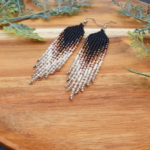 Handmade Gradient Seed Bead Fringe Charm Earrings Classic Long Dangle <b>Jewelry</b> for Women Black to Gold Ombre <b>Design</b> Anniversary - Product Image 1