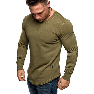 Wholesale Men's Slim Fit Long Sleeve Knitted T-Shirt Olive Green O-Neck Casual Solid Color Full Length Stretchy Fabric - Product Image 3