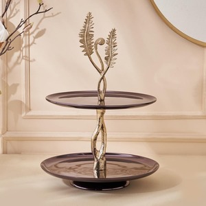 2-Tier Purple Metal Dessert and Serving <b>Stand</b> with Fern Handle - Product Image 2