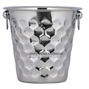 Seaux en métal de couleur cuivre clair pour le refroidissement du vin Seau à glace Vaisselle Refroidisseur de glace à vin Conception martelée avec poignée Forme ronde - Product Image 3
