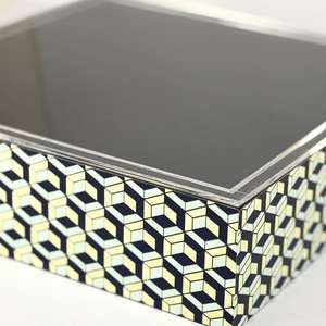Organisateur de bijoux décoratifs faits à la main et boîte à motifs géométriques en laque de haute qualité avec couvercle en acrylique - Product Image 3