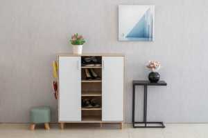 ตู้เก็บรองเท้าแบบโมเดิร์น ขนาด 89.5*35.0*103.0 ซม. ทำจากไม้ปาร์ติเคิลบอร์ด/MDF พร้อมบานเลื่อน สำหรับห้องนั่งเล่น โรงแรม อพาร์ตเมนต์ โรงเรียน - Product Image 2