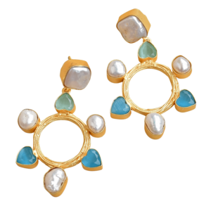 ต่างหูรูปหัวใจประดับมุกน้ำจืดทองเหลือง LJ 227 จาก Laxmi Jewelers ชุบทอง 14k ผิวด้าน ดีไซน์โบโฮชิคสำหรับผู้หญิง - Product Image 1