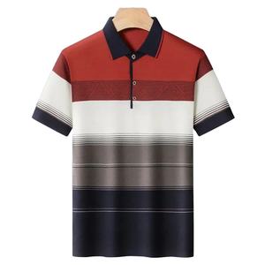 Polo décontracté à manches courtes pour hommes T-Shirt décontracté d'été à manches courtes Tops Stripe Printed Button Polo Vêtements surdimensionnés - Product Image 1